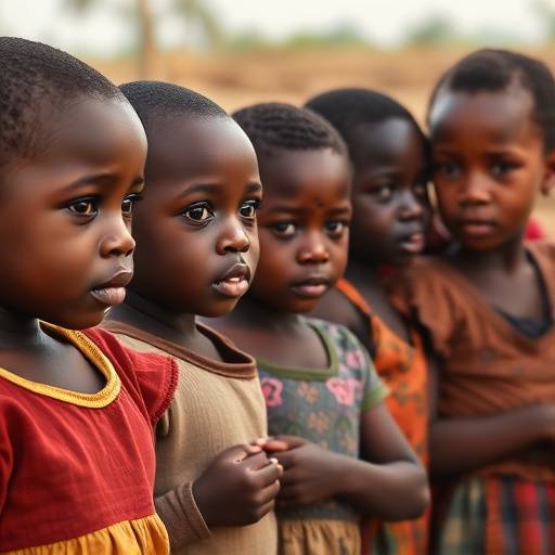 Bambini africani in fila per ricevere cibo