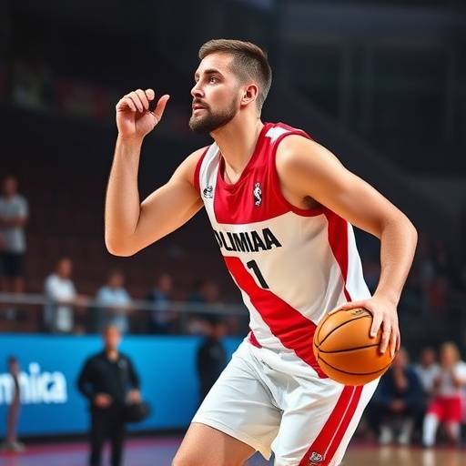 Giocatore dell'Olimpia Milano che tira a canestro durante una partita di Eurolega al Mediolanum Forum di Assago