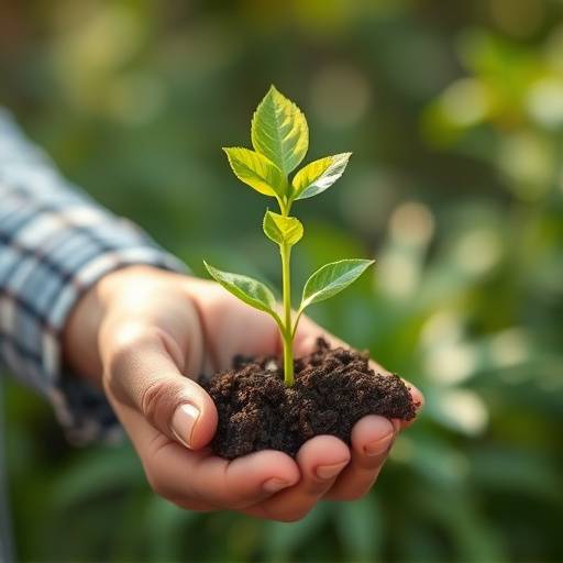 Mano che pianta un piccolo albero, simbolo della finanza sostenibile.