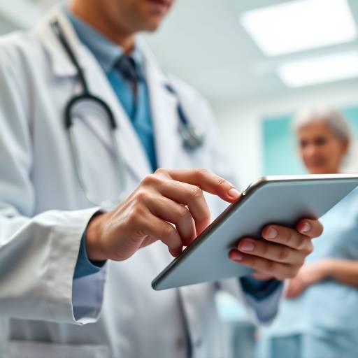 Un medico che utilizza un tablet per consultare la cartella clinica di un paziente in un ospedale moderno