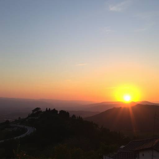 Una fotografia di un paesaggio italiano al tramonto
