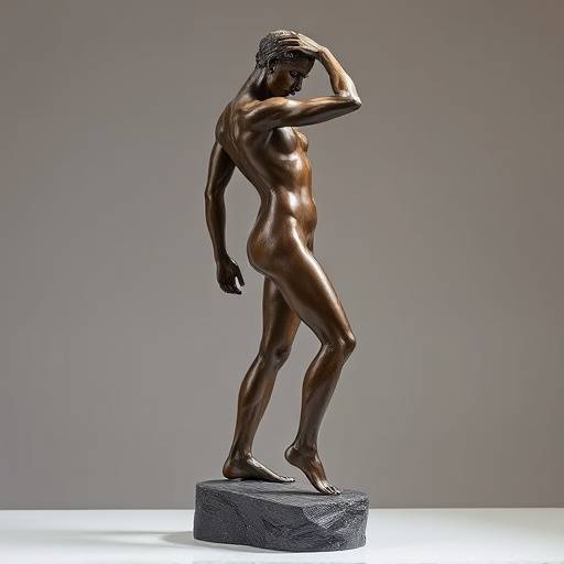 Una scultura moderna in bronzo raffigurante una figura umana