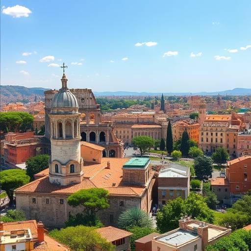 Vista panoramica di Roma con il Colosseo sullo sfondo